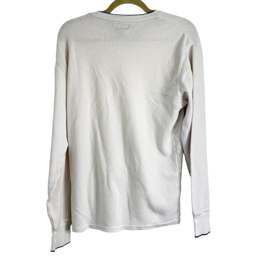 Polo Ralph Lauren Mens Thermal Shirt Long Sleeve V-Neck White Blue Logo Size M - Picture 3 of 6